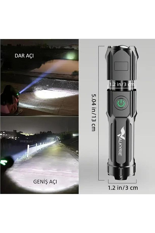 Şarjlı Ultra Güç El Feneri Zoom 3 Mod Type-c Uzun Kullanım Suya Dayanıklı - 4