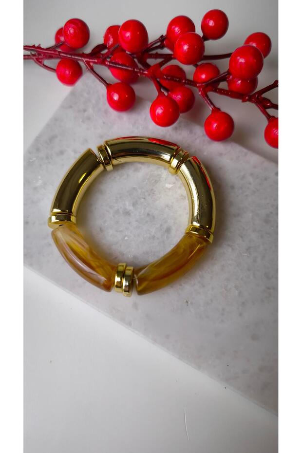 Bone gold detail burgundy elastic bracelet
