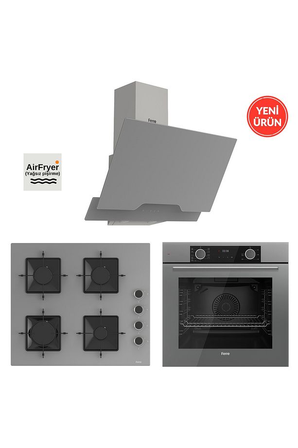 Fryart Hava Fritözü Fonksiyonlu Gri 3'lü Ankastre Set ( Xe63cpr-SS208-D065 ) - 1