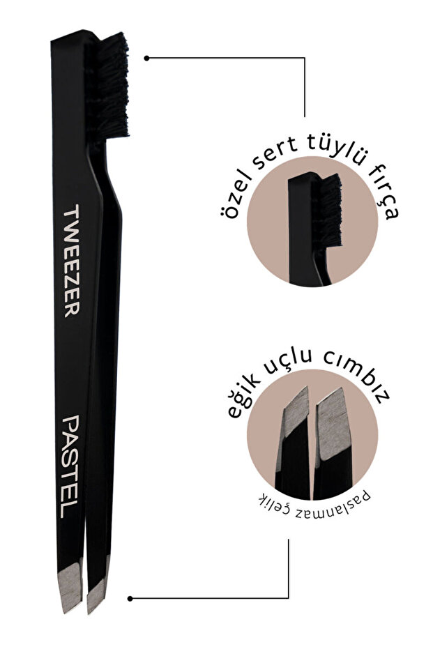 Single Tweezer with Brush 09 Angled Tip Tweezers Eyebrow Comb