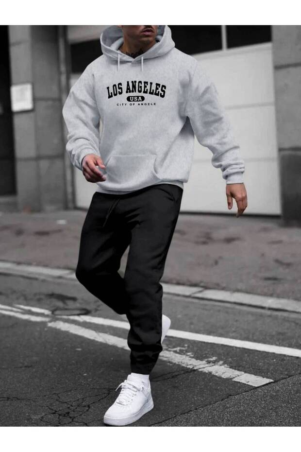Men's Los Angeles Gray Sweat Black Tracksuit Set