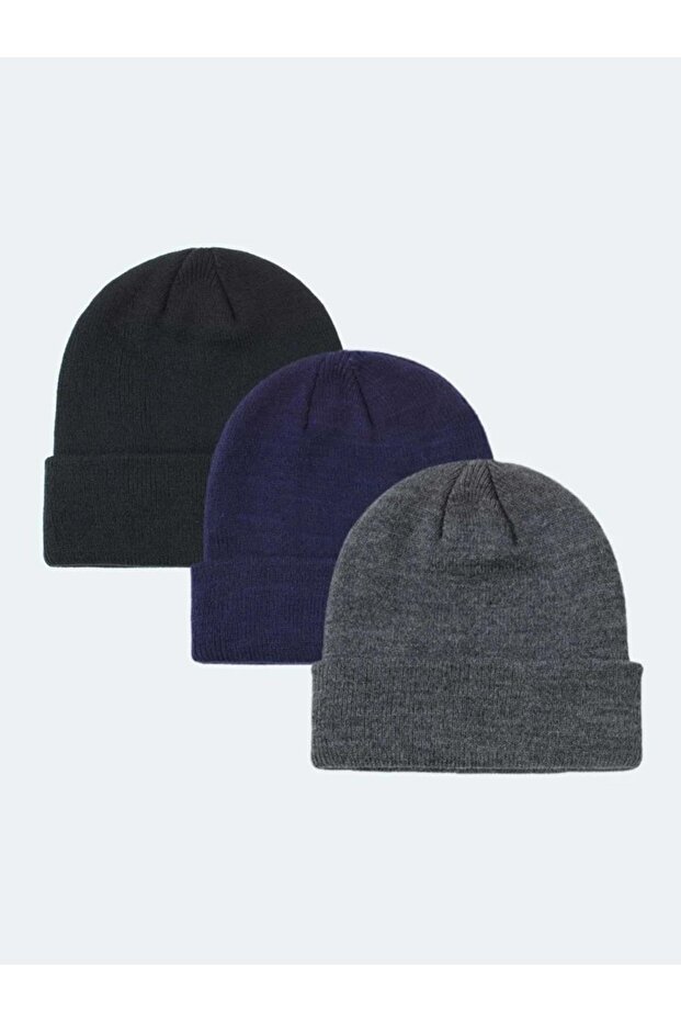 Unisex Folded Black, navy blue, anthracite 3-Piece Beret Set