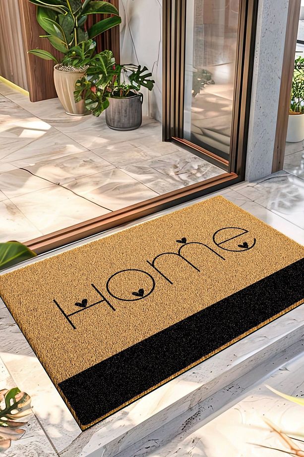 Paspas Konsept Siyah Kalp Home Desenli Kapı Önü Paspası 40 x 60 cm - 1
