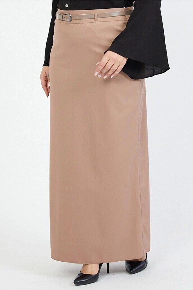 Apsen Women's Belted Mink Plus Size Woven Fabric Skirt 1580-100