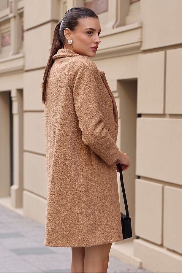 9082 Oversize Kaşe Kaban - Camel - 4