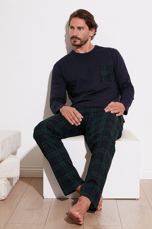 Ekoseli Cepli Beli Lastikli % 100 Pamuk Regular Fit Pijama Takımı Erkek Pijama Takımı 657200 - 1