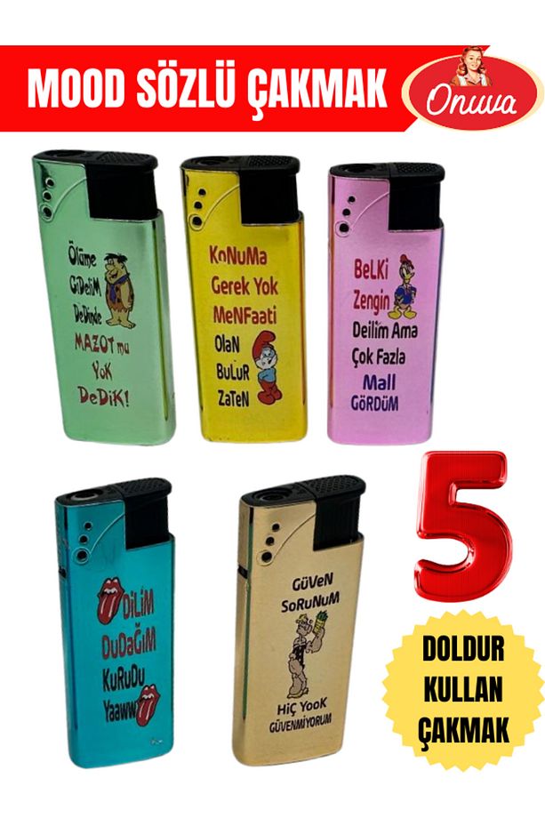 Mood yazılı doldur kullan çakmak 5 adet - 1