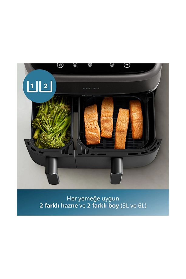 Airfryer Mükemmel Yemekler için Yeni Nesil Çift Hazneli Yağsız Hava Fritözü (9 Litre) - 3