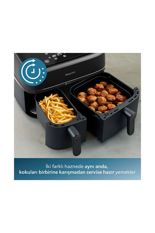 Airfryer Mükemmel Yemekler için Yeni Nesil Çift Hazneli Yağsız Hava Fritözü (9 Litre) - 6
