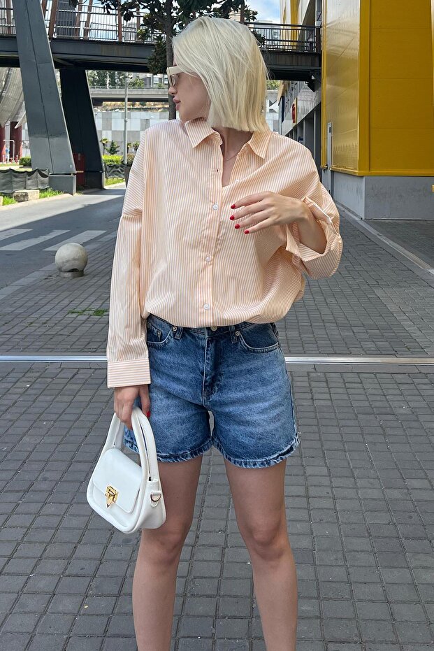 Yellow Striped Over Fit Shirt Mg1525