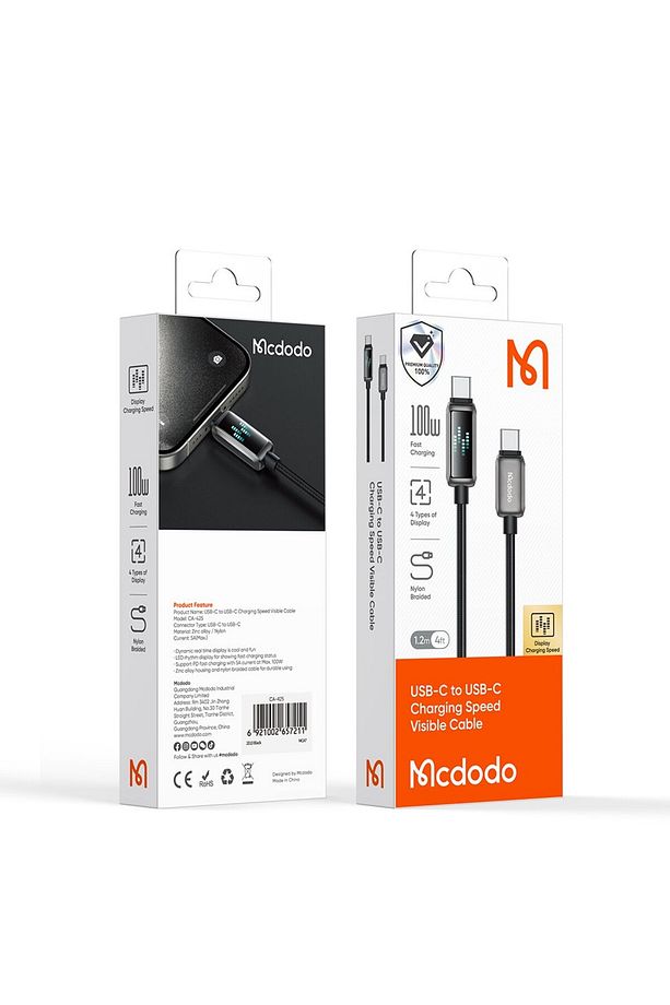 CA-4250 100W USB-C TO USB-C  ŞARJ HIZ GÖSTERGELİ ŞARJ VE DATA KABLOSU- 1.2 M SİYAH - 5