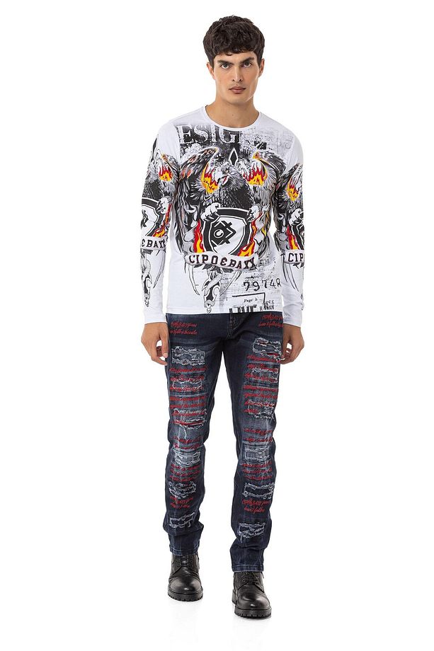 CD694 Yırtık Detaylara Sahip Yazı İşlemeli Erkek Jean Pantolon - 5