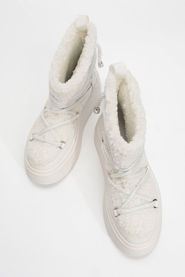 DİLA fehér műszőrme női vastag talpú hócsizma - 2