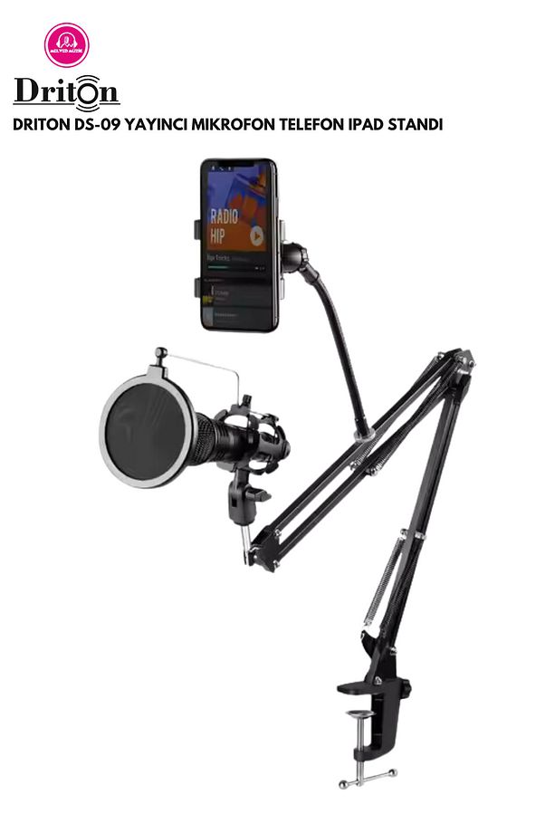 DS-09 TELEFON İPAD TUTUCULU SHOCK MOUNT POP FİLTRELİ MASA MİKROFON STANDI - 1
