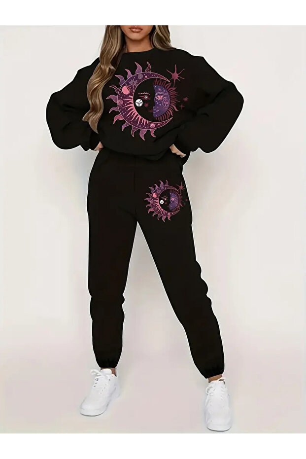 Sun and Moon Printed Unisex Oversize Tracksuit Set