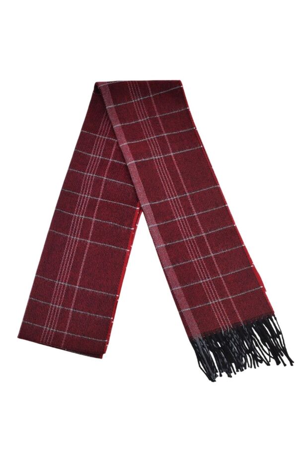 Men's Winter Plaid Pattern Tassel Detailed Woven Scarf Cashew Scarf