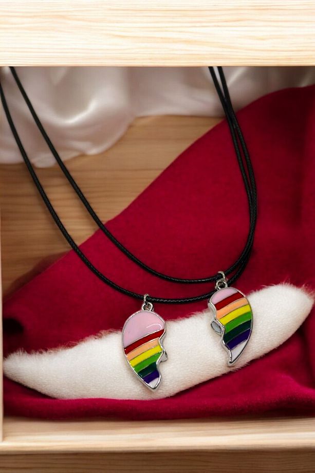 Mıknatıslı Gökkuşaklı Kalp Hello Kity Kuromi Unicorn Tasarımlı Mıknatıslı Çocuk Arkadaş Kolyesi - 2