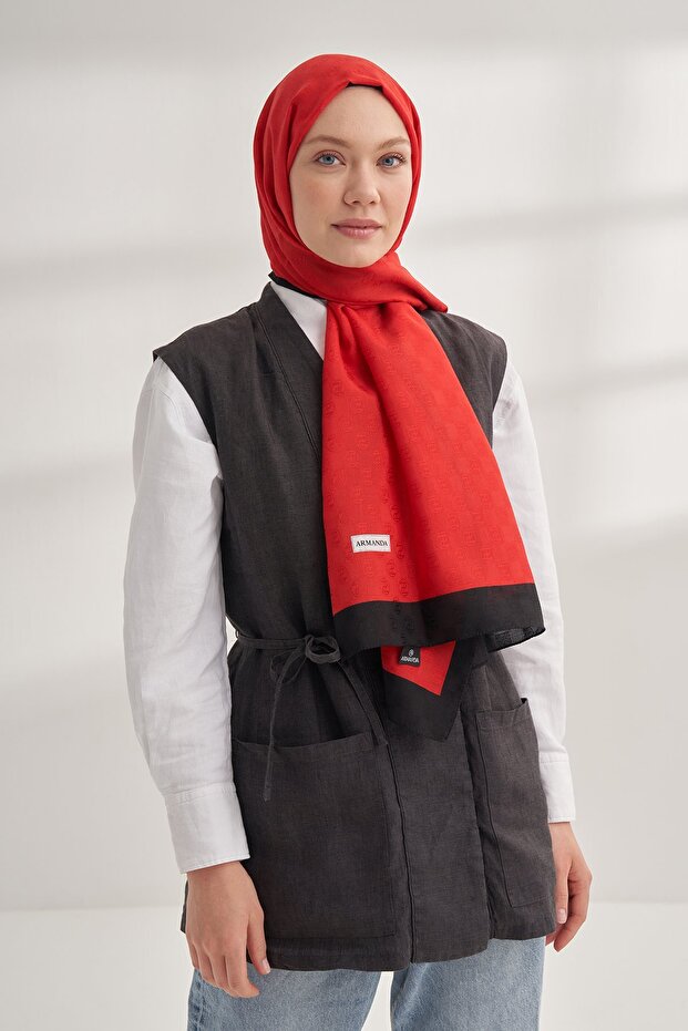 DAMA MONOGRAM ŞAL - KIRMIZI - 1