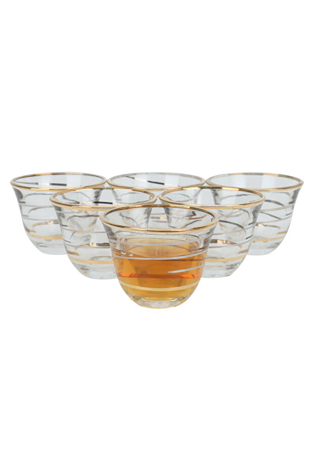 Al Saif glass coffee set, with golden lines, 6 pieces - transparent