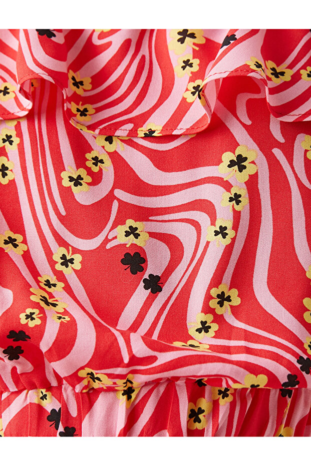 Patterned Crop Blouse Frilly Off Shoulder - 6