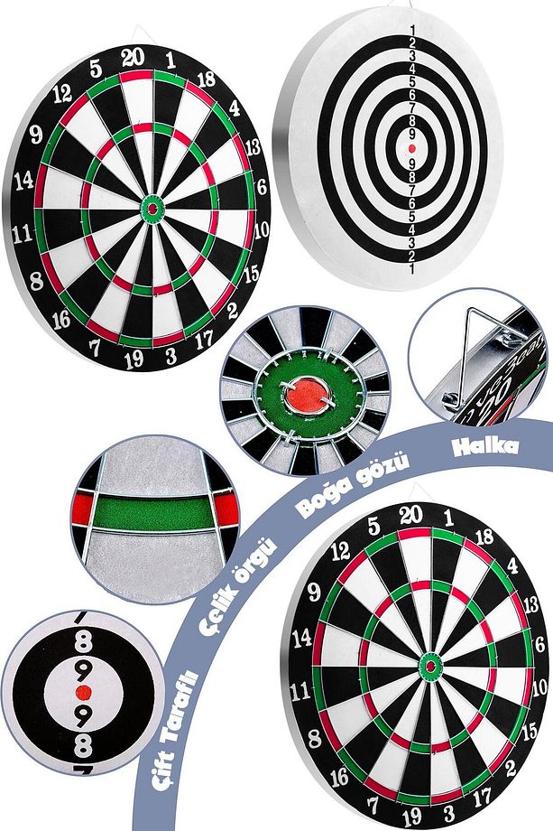 17 İnç Çift Taraflı Dart Tahtası Seti 6 Çelik Oklu Dart Hedef Tahtası Oyunu Takımı Dart Seti 516 - 2