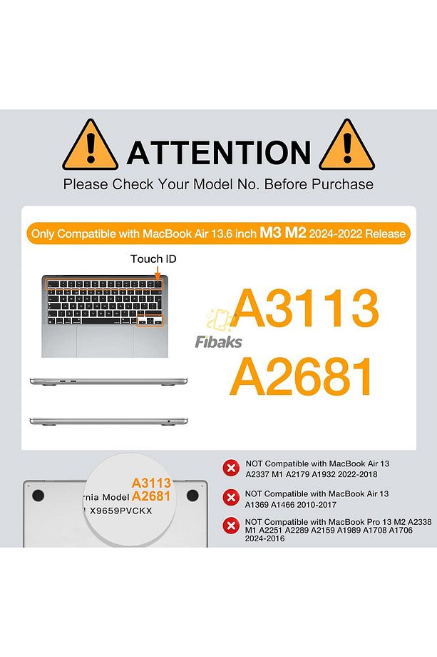Apple Macbook Air 13.6 M2 M3 M4 Çip 2022 2024 2025 A2681 A3113 A3240 Kılıf Şeffaf Tam Koruma Kapak - 2