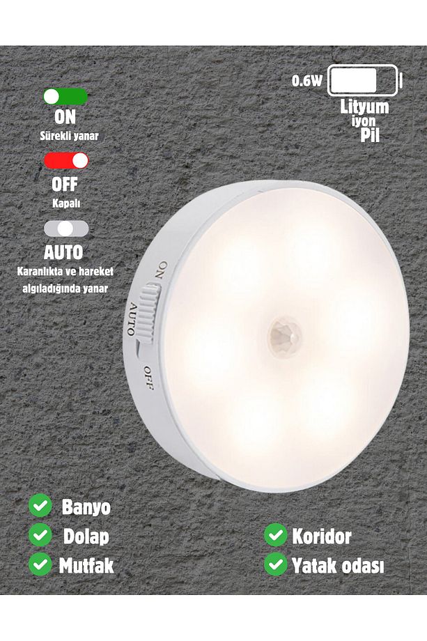 8 Ledli Gün Işığı Sarı Renk Hareket Sensörlü Usb Şarjlı Led Işık Lamba - 2