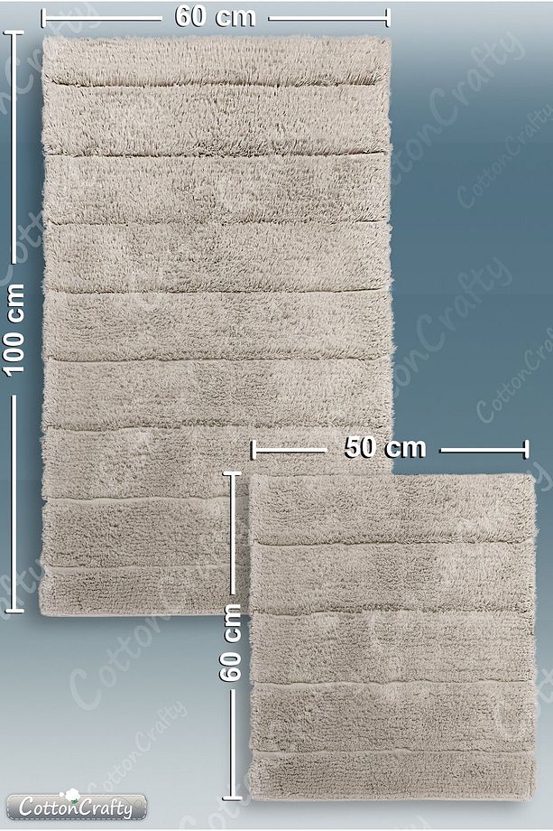 Pamuk Tafting Su Emici Banyo Paspas Seti, Banyo Halısı Soft 2 Li Set 60x100 - 60x50 - 4