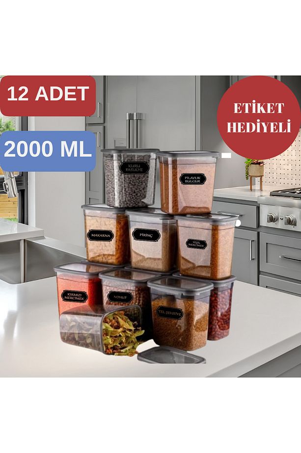 12 ADET 2 LİTRE (2000 ML) DİKDÖRTGEN SAKLAMA KABI - BAHARATLIK-KURU GIDA-KURUYEMİŞ - 1