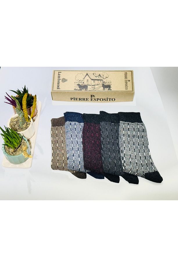 Erkek Yün Çorap Jakarlı Lambswool (5 Çift) - 7