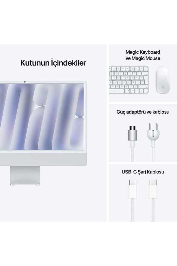 24" iMac Retina 4.5K display, Nano-texture M4 10‑core CPU and 10‑core GPU, 256GB SSD, 16GB - Gümüş - 8