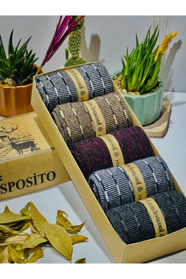 Erkek Yün Çorap Jakarlı Lambswool (5 Çift) - 1