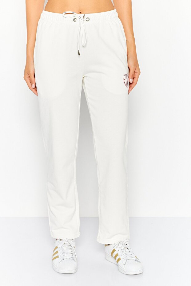 Women Regular Fit Embroidered Logo Jogger Pants, Off White