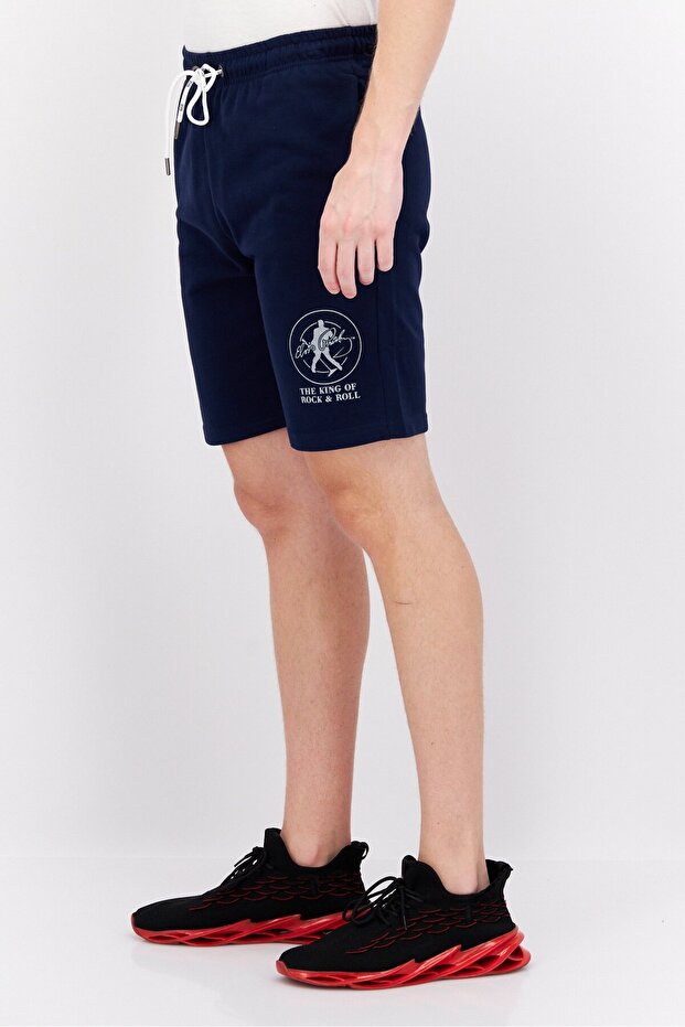 شورت رجالي أساسي مطبوع عليه رسوم بيانية، أزرق داكن - 2