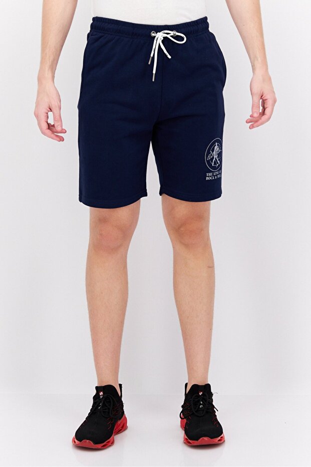 شورت رجالي أساسي مطبوع عليه رسوم بيانية، أزرق داكن - 1