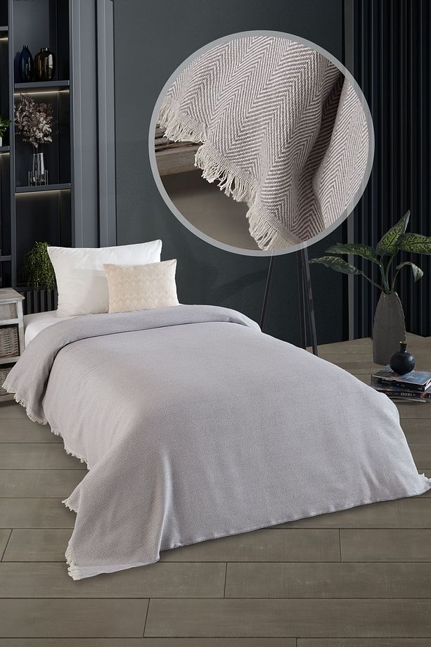Natural Tek Kişilik Yatak Örtüsü 180x210 Cm Gri - 1