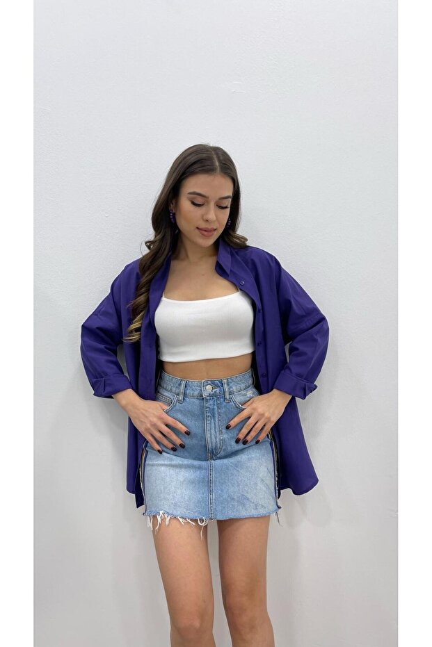 Nazline Kadın Oversize Basic Uzun Kol Gömlek - 5