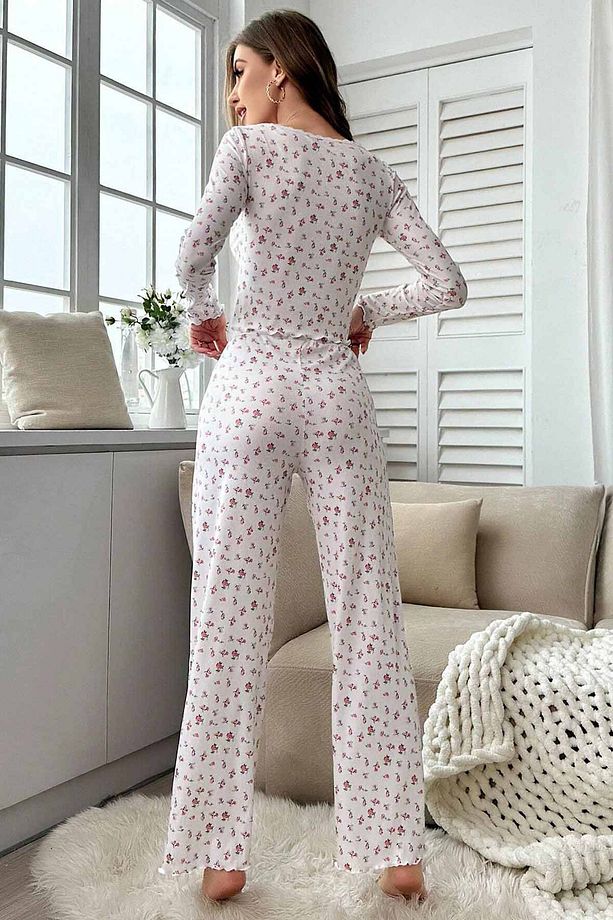 Çiçek Desenli Uzun Kollu Pijama Takımı - 2