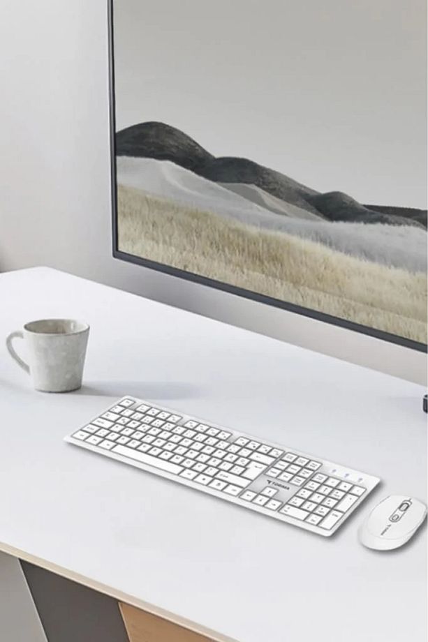 Kare Zarif Dizayn 104 Tuş Gösterge Işıklı 2.4ghz Kablosuz Q Klavye Ve Mouse Seti Beyaz - 2