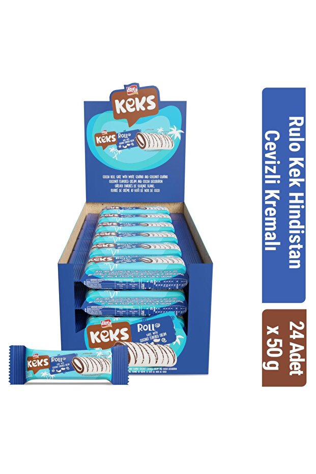 BİFA KEKS Rulo Kek Beyaz Kaplamalı Hindistan Cevizi Aromalı 50 gr x 24 adet