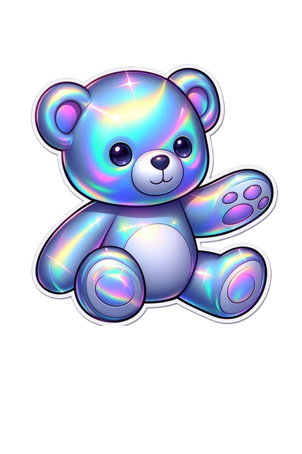 Shiny Plush Teddy Bear Sticker - Car, Motorcycle, Helmet, Laptop, Glass 14X12 cm