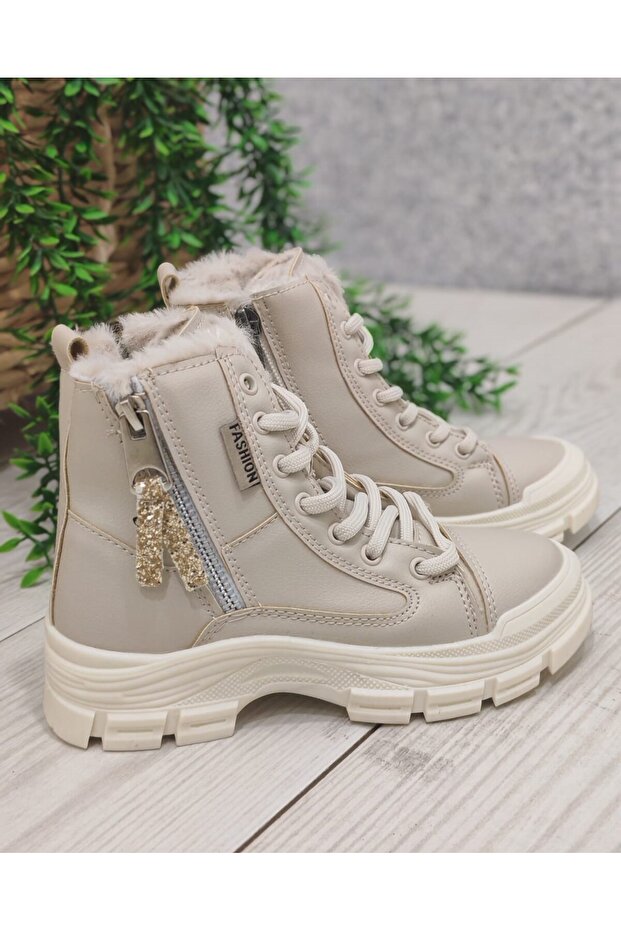 5428 Flet Bej Kız Çocuk Botu - 1