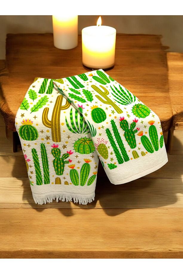 2'li Mutfak Havlusu Cactus El Yüz Havlu Seti Kurulama Bezi Su Emici Set 40x60 ve 30x50 - 1