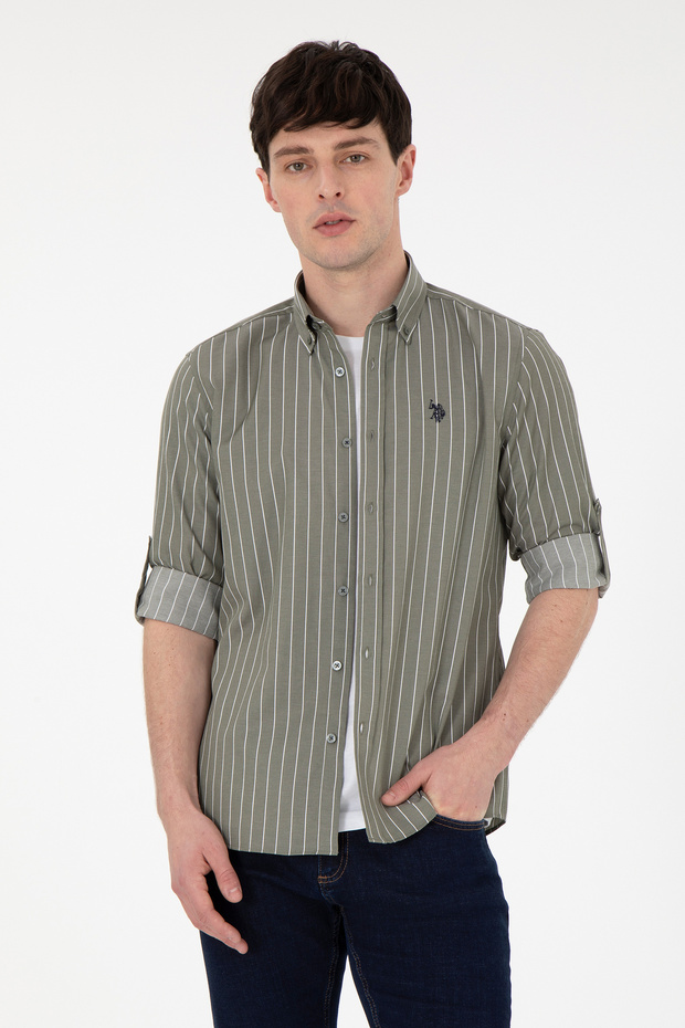 Men's Khaki Long Sleeve Shirt 50296617 -Vr027