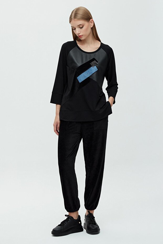 Velvet Leather Striped Trousers