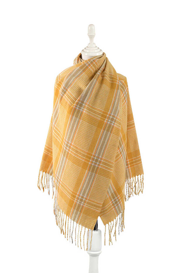 Mustard Orange Patterned Winter Shawl - 1