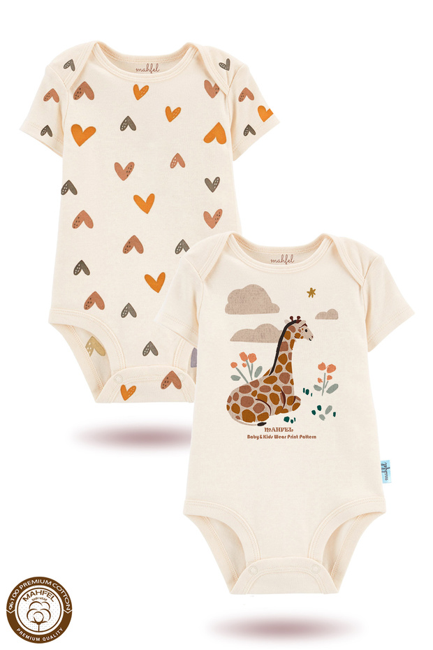 2-Piece 100% Cotton Organic Printed Snap Fastener Baby Bodysuit