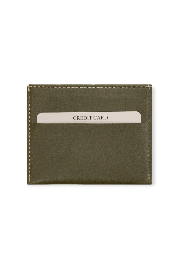 Berlin - Khaki Vegan Leather Ultra Thin Card Holder, Minimalist Credit Card Case