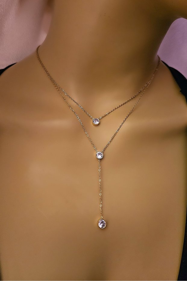 Steel Three-Layer Chain Necklace,Alt Alta 3 Stone Necklace,Anti Tarnish Necklace,Zircon Stone Layered Necklace,Gift
