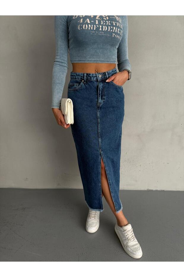 MAXI BOY TMAVĚ MODRÁ DŽÍNOVÁ SUKNĚ - 6